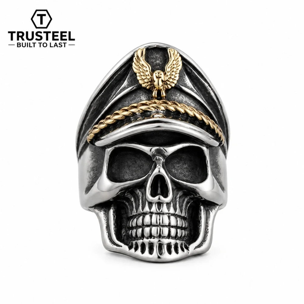 Military Skull 316L Stainless Steel Army Officer Gothic Biker Men’s Ring size 11